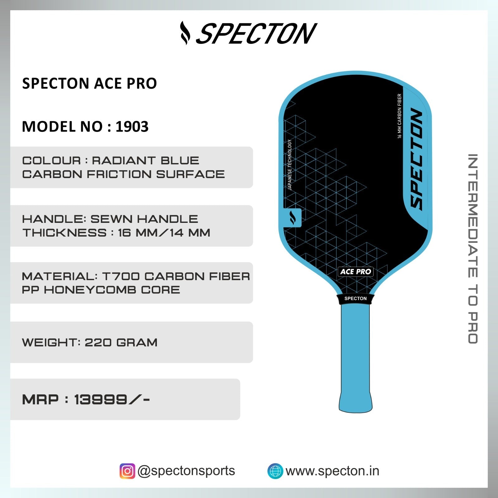 14 mm pickleball paddle for aggressive play – Specton Ace Pro