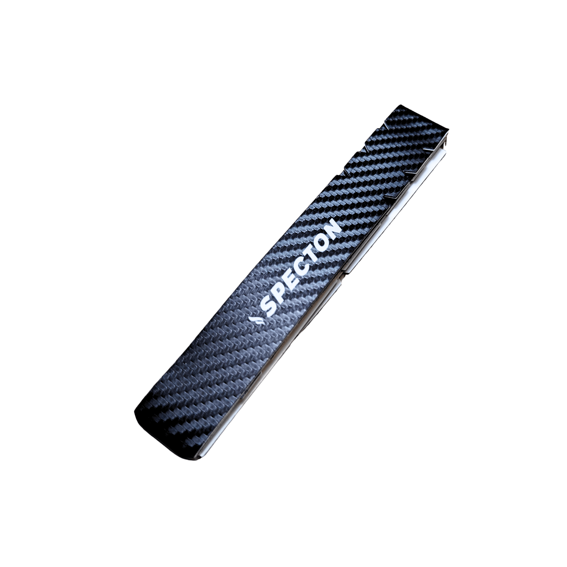 Close-up view of Specton carbon weave pickleball paddle edge protection tape