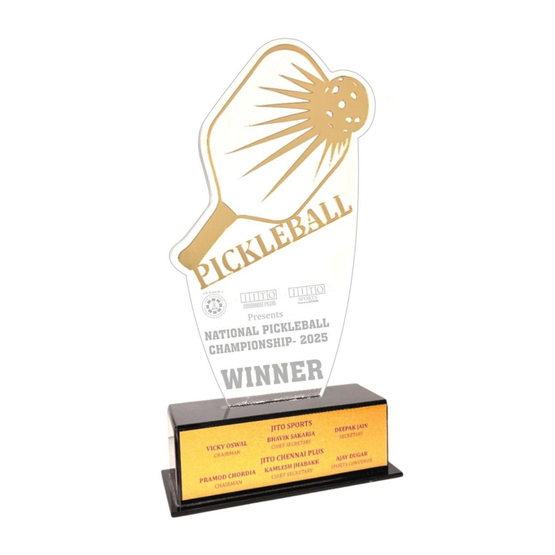 Specton ACRY custom acrylic pickleball trophy with paddle design and personalised event branding