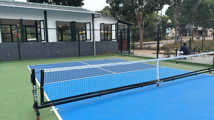 Specton Championship Pickleball Net set up on an outdoor pickleball court