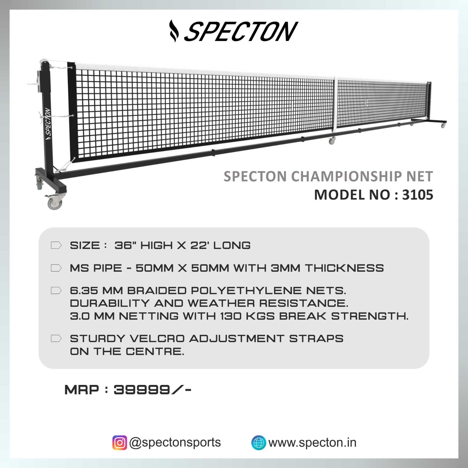 Specton Championship Pickleball Net product specifications and dimensions overview