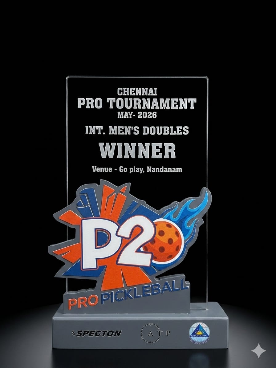 Custom pickleball tournament trophy with winner engraving and personalised event branding by Specton