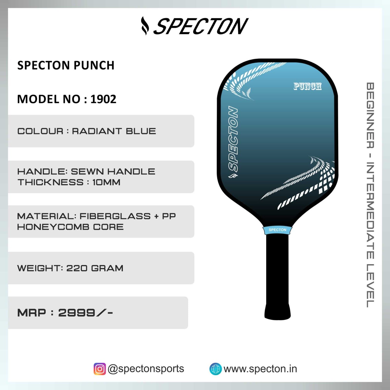 Specton Punch Pickleball Paddle - Radiant Blue - Specton