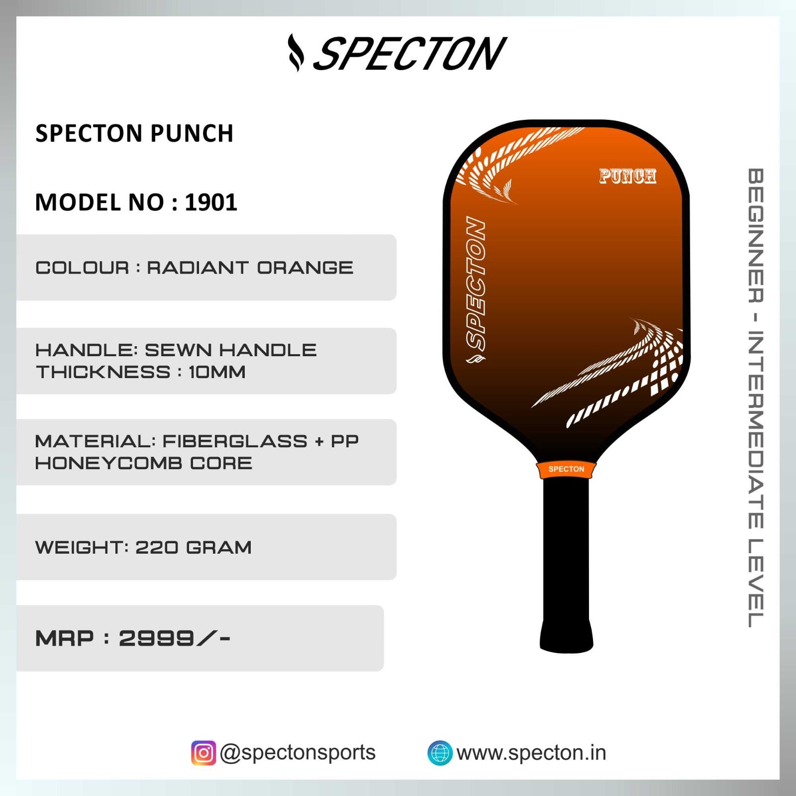 Specton Punch Pickleball Paddle - Radiant Orange - Specton