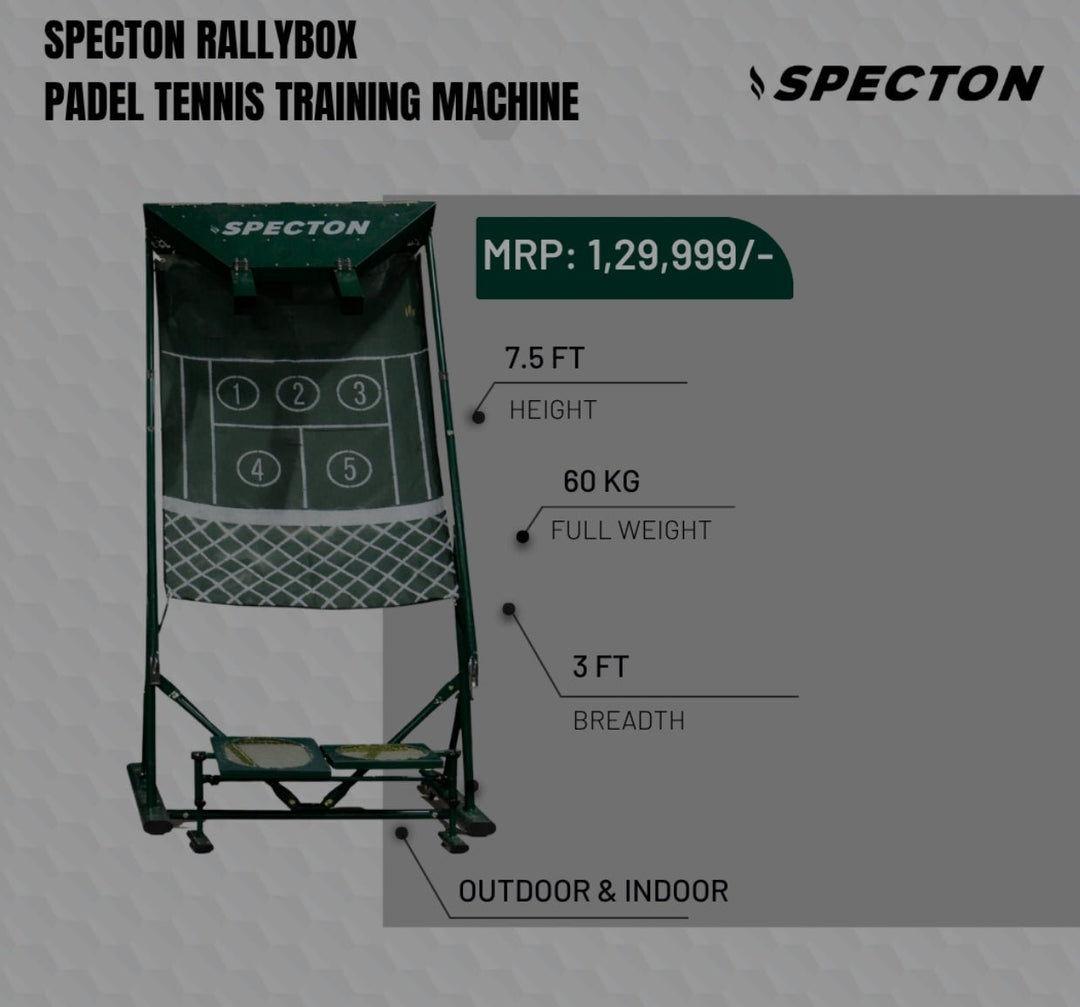 Specton RallyBox padel tennis training machine with 5-zone target board for solo practice and coaching drills