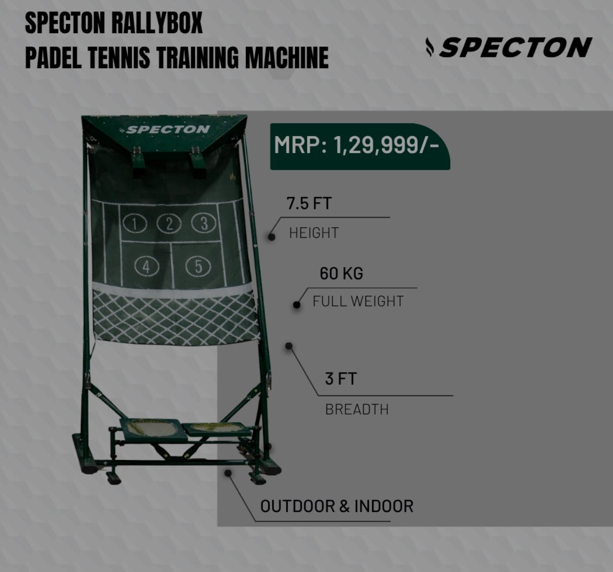 Specton RallyBox padel tennis training machine with 5-zone target board for solo practice and coaching drills