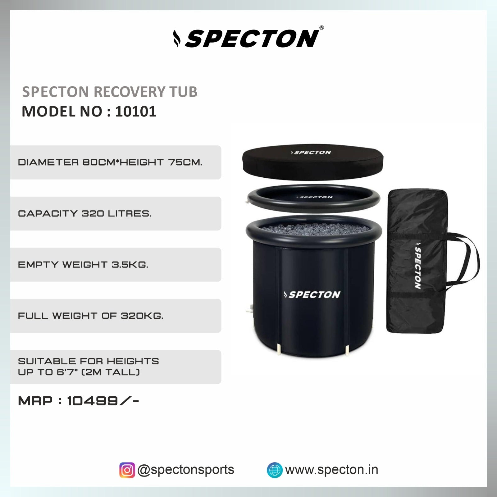 Specton Recovery Tub specifications featuring 320 litre capacity and portable cold plunge design